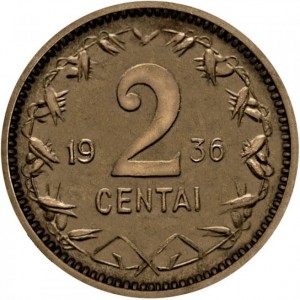 Реверс монеты Литва, 2 цента, 1936