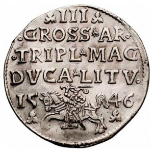 Реверс монеты Литва, 3 гроша, 1546-1556