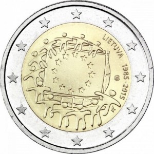 Аверс монеты Литва, 2 евро, 2015, 30 лет флагу Европейского союза