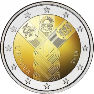 Аверс монеты Литва, 2 евро, 2018, 100 лет государствам Балтики