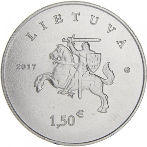 Аверс монеты Литва, 1½ евро, 2017, Литовская гончая и Жемайтская лошадь