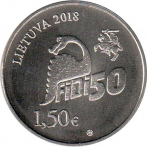Аверс монеты Литва, 1½ евро, 2018, 50 лет Дню физиков в Вильнюсском Университете