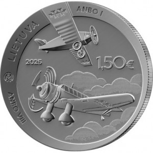 Аверс монеты Литва, 1½ евро, 2025, 100-летний юбилей - Самолет ANBO