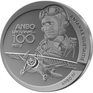 Реверс монеты Литва, 1½ евро, 2025, 100-летний юбилей - Самолет ANBO