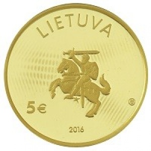 Аверс монеты Литва, 5 евро, 2016, Наука Литвы - физика