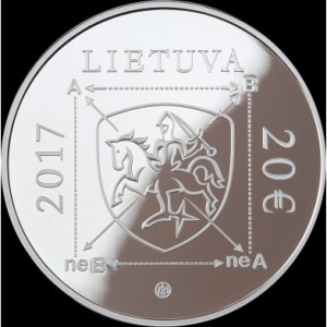 Аверс монеты Литва, 20 евро, 2017, 100 лет со дня рождения Альгирдаса Жюльена Греймаса