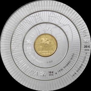 Аверс монеты Литва, 20 евро, 2018, 100 лет Восстановлению независимости Литвы