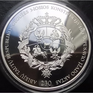 Аверс монеты Литва, 20 евро, 2021, 230 лет Конституции 3 мая 1791 года