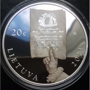 Реверс монеты Литва, 20 евро, 2021, 230 лет Конституции 3 мая 1791 года