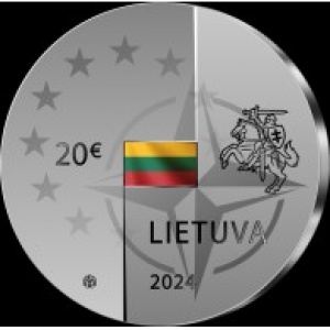 Аверс монеты Литва, 20 евро, 2024, 20 лет членству Литвы в НАТО и ЕС