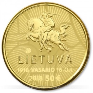 Аверс монеты Литва, 50 евро, 2018, 100 лет Восстановлению независимости Литвы