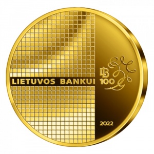 Реверс монеты Литва, 50 евро, 2022, 100 лет Банку Литвы