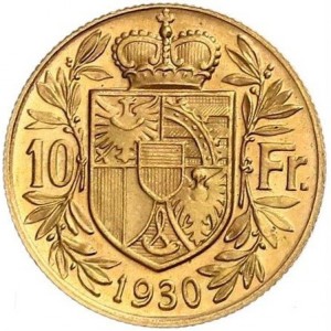 Реверс монеты Лихтенштейн, 10 франков, 1930