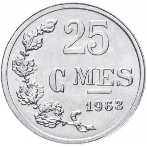 Реверс монеты Люксембург, 25 сантимов, 1954-1972