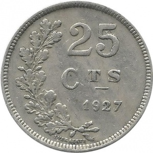 Реверс монеты Люксембург, 25 сантимов, 1927