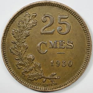 Реверс монеты Люксембург, 25 сантимов, 1930