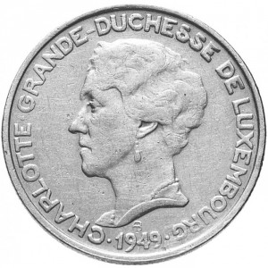 Аверс монеты Люксембург, 5 франков, 1949