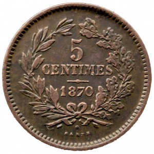 Реверс монеты Люксембург, 5 сантимов, 1854-1870