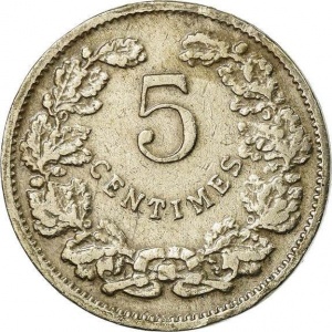 Реверс монеты Люксембург, 5 сантимов, 1908