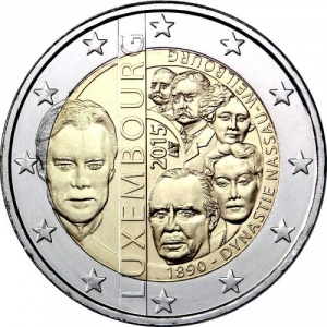Аверс монеты Люксембург, 2 евро, 2015, 125 лет династии Нассау-Вайльбург