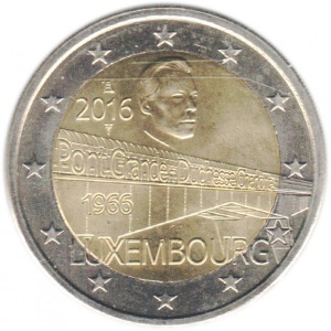 Аверс монеты Люксембург, 2 евро, 2016, 50 лет мосту герцогини Шарлотты
