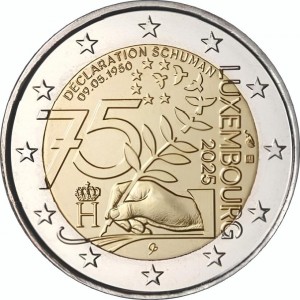 Аверс монеты Люксембург, 2 евро, 2025, 75 лет Декларации Шумана