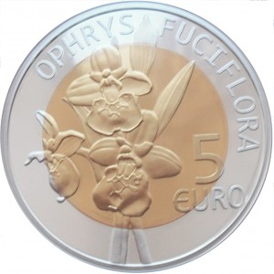 Реверс монеты Люксембург, 5 евро, 2012, Орхидея Ophrys fuciflora