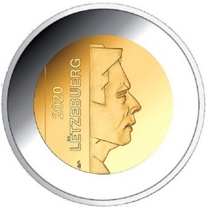 Аверс монеты Люксембург, 5 евро, 2020, Флора и фауна Люксембурга - Змеевик большой /Bistorta officinalis/