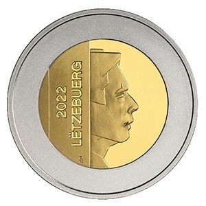 Аверс монеты Люксембург, 5 евро, 2022, Флора и фауна Люксембурга - Волчеягодник обыкновенный (daphne mezereum)