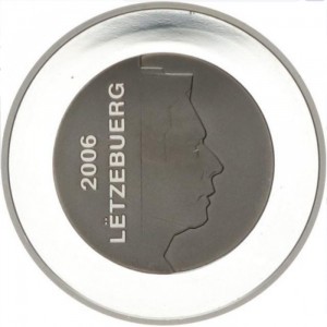 Аверс монеты Люксембург, 10 евро, 2006, 150 лет государственному сберегательному банку Люксембурга