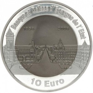 Реверс монеты Люксембург, 10 евро, 2006, 150 лет государственному сберегательному банку Люксембурга