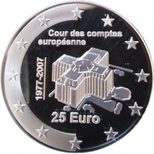 Реверс монеты Люксембург, 25 евро, 2007, 30 лет Европейской счётной палате