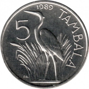 Реверс монеты Малави, 5 тамбал, 1989-1994