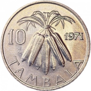 Реверс монеты Малави, 10 тамбал, 1971-1989