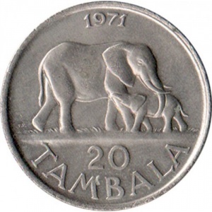 Реверс монеты Малави, 20 тамбал, 1971-1985