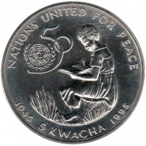 Реверс монеты Малави, 5 квач, 1995, 50 лет ООН