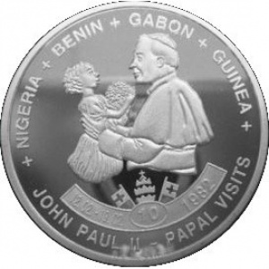 Реверс монеты Малави, 5 квач, 2005, 10-й Папский визит - Нигерия, Бенин, Габон, Гвинея