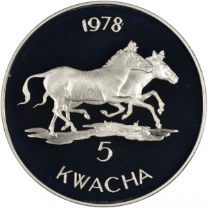 Реверс монеты Малави, 5 квач, 1978, Зебра