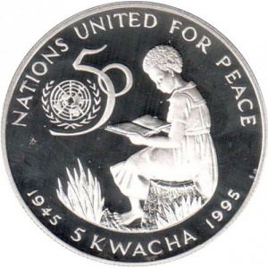 Реверс монеты Малави, 5 квач, 1995, 50 лет ООН