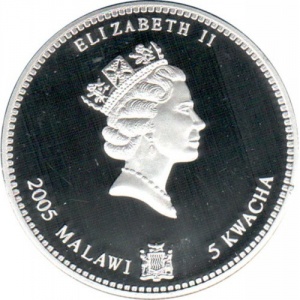 Аверс монеты Малави, 5 квач, 2005, Китайский гороскоп - год крысы