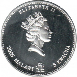 Аверс монеты Малави, 5 квач, 2005, Китайский гороскоп - год петуха