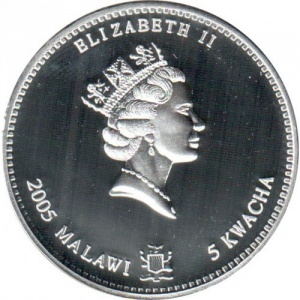 Аверс монеты Малави, 5 квач, 2005, Китайский гороскоп - год собаки