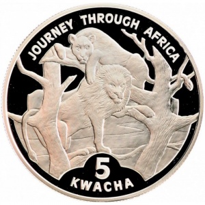 Реверс монеты Малави, 5 квач, 2006, Путешествие по Африке - Лев