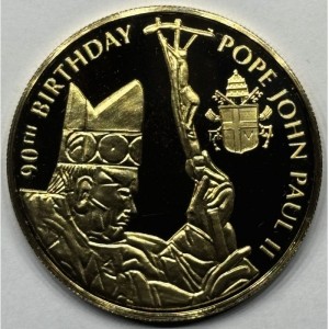 Реверс монеты Малави, 5 квач, 2010, 90-летие со дня рождения Папы Римского Иоанна Павла II /позолоченная медь/