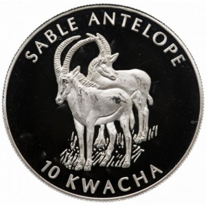 Реверс монеты Малави, 10 квач, 2002, Чёрная антилопа
