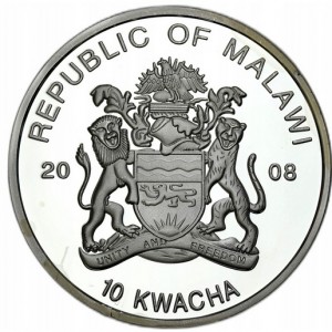 Аверс монеты Малави, 10 квач, 2008, 10-я годовщина беатификации Киприана Майкла Ивене Танси