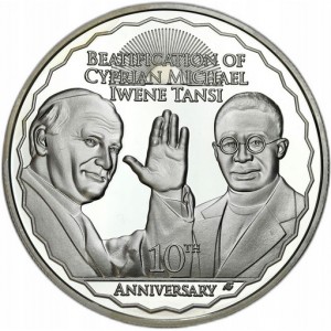 Реверс монеты Малави, 10 квач, 2008, 10-я годовщина беатификации Киприана Майкла Ивене Танси