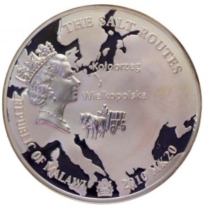 Аверс монеты Малави, 20 квач, 2010, Соляные маршруты: Великопольская - Колобжег