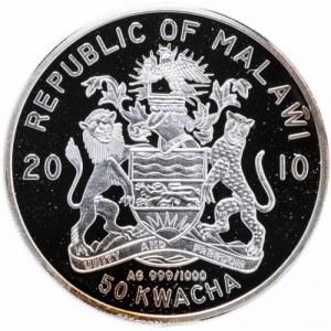 Аверс монеты Малави, 50 квач, 2010, Владимир Высоцкий