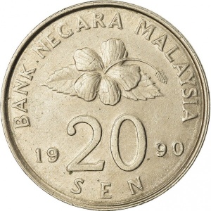 Аверс монеты Малайзия, 20 сенов, 1989-2011